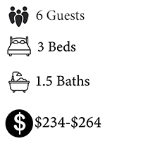 6 Guests, 3 Beds, 1.5 Baths